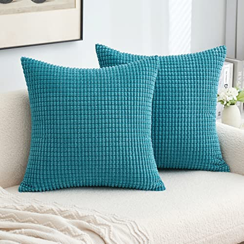 MIULEE Kissenbezug 40x40 Blau Grün Sofakissen Kordsamt Kissenbezüge Quadrat Cord Dekokissen Kissenhülle Dekorativ Couchkissen Bezug Weich für Wohnzimmer Schlafzimmer 16x16 Inch 2er Set