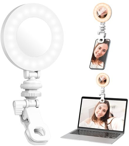 LED Luz Selfie con Clips, Luz de Vídeo Recargable, 3 Modos de Luz Anillo de Luz Selfie, Luz Cámara Luz del Teléfono para TikTok, Makeup, Maquillaje, Selfie, Videoconferencia