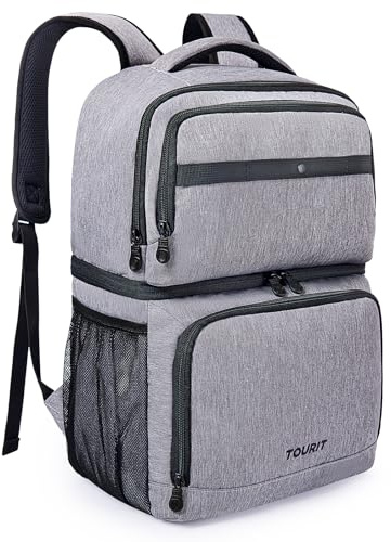 TOURIT 27L Nevera Mochila con 26 latas,Bolsa térmica aislada para el Agua,Mochila Ligera para Camping,Picnic,Senderismo,Playa Gris