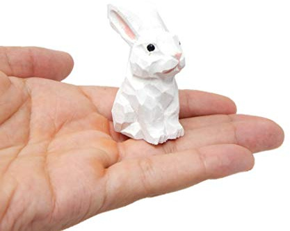 Selsela Hand-Carved White Rabbit Figurine - Handmade Wildlife Wood Figure Statue, Miniature Animal Sculpture. Artisan Carving for Home Decor & Collector Gift