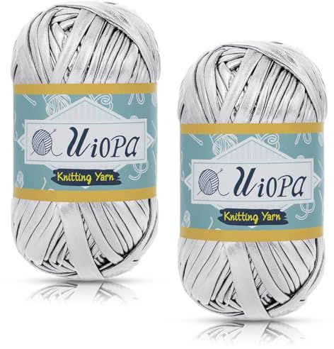 Uiopa Trapillo para Tejer Bolsos, 2 x 100g(2 x 45m) Hilo Metálico para Tejer a Crochet, Trapillo para Crochet Hilo Grueso de Poliester para Bolso, Cestas, Manualidades, Decoración Hogareña