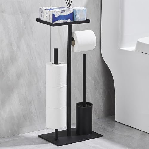 Toilettenpapierhalter mit Feuchttücherbox,Edelstahl Toilettenpapierhalter mit WC Bürste,Toilettenpapierhalter mit Feuchttücherbox,WC Garnitur mit Toilettenpapierhalter Stehend und Toilettenbürste