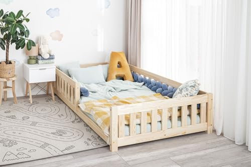 Generisch TreeTale Bodenbett, Kinderbett, Montessori Bett 120x200 Naturholzbett mit Rausfallschutz und Lattenrost ohne Matratze