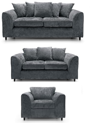 Furniture 786 Grey Seater Sofa - 3 and 2 Seaters 1 Single Arm Chair Fabric Sofa Set - Three Piece Settee Suites - Corner Sofas & Couches For Indoors Lounge Living Room (Chenille)