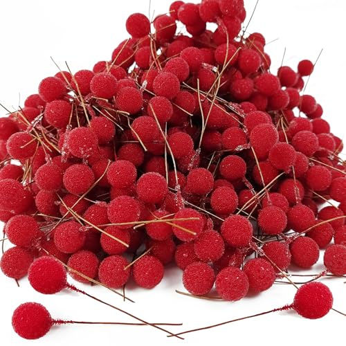 YOOHUA 300PCS 12mm Artificial Holly Berries, Artificial Berry, Mini Frosted Fruit Holly Berries for Christmas Tree Decorations Crafts Party Wedding Holiday Season Winter Décor Home Decor