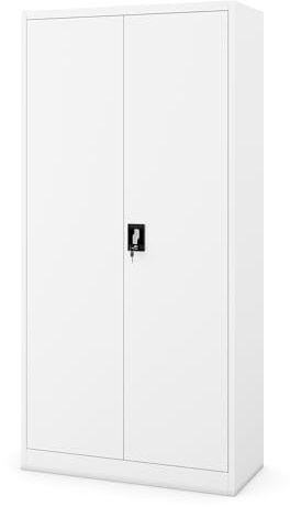 Jan Nowak Metallschrank 185 x 90 x 45 cm | Aktenschrank Abschließbar mit Kleiderstange, Pulverbeschichtung | Aufbewahrungsschrank Umkleideschrank Spind Kleiderstange | Weiß