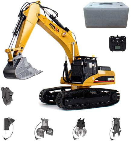 WANENGEDIY RC Digger Excavator Model, 1/14 Scale 2.4G 23CH Full Metal 5-in-1 Remote Control Excavator with LED Lights & Sound Effects, Engineering Construction Vehicle Model for Adults and Youth
