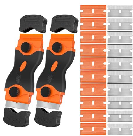 Gebildet 2 pezzi Raschietti a Doppia Testa, Strumento di Pulizia con 20 Lame, Raschietto per Piano Cottura in Ceramica/Raschietto per Pellicole per Auto/Raschietto per Vetro