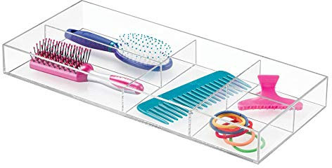 iDesign 42400 Bathroom Storage Tray, Plastic Drawer Organiser Tray with 5 Compartments for Cosmetics, Jewellery and More, Hair Accessory and Makeup Tray, Clear