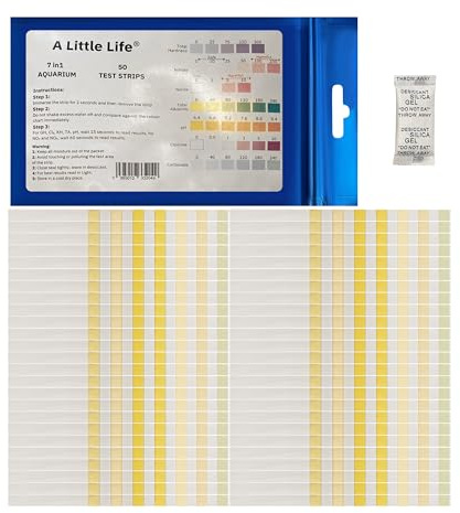 A Little Life 7 in1 Aquarium Test Strips, (50 Strips), Fish Tank Testing Kit for Nitrate, Nitrite, pH, Chlorine, Total Hardness, Total Alkalinity and Carbonate