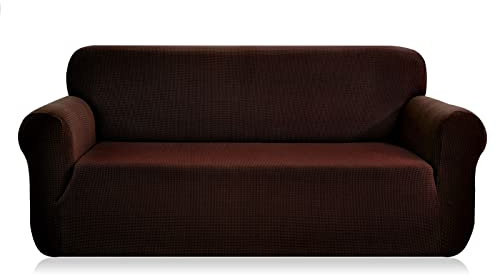 SAMSTEX Stylish Sofa Covers 4 Seater High Stretch 4 Seater Sofa Cover 1-Piece Sofa Slipcovers Thick Soft Sofa Protector Machine Washable Non-Slip Couch Covers (4 Seater, Chocolate)