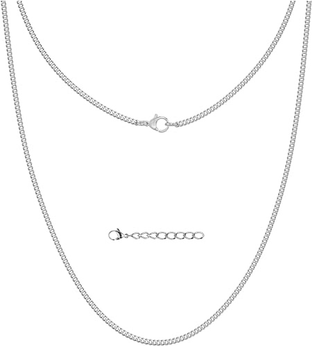 Silvadore 18in Mens Silver Chain Mens Silver Necklace (2mm, Velvet Pouch)