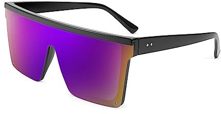 FEISEDY Vintage Flat Top Sonnenbrille Herren Damen Groß Verspiegelt UV400 Schutz Randlose xxl Sonnenbrille Eckig B2470