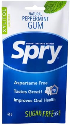 Spry On The Go Fresh Natural Xylitol Chewing Gum Dental Defense System - Aspartame-Free, Sugar-Free, Non-GMO (Peppermint, 55 Count - Pack of 1)