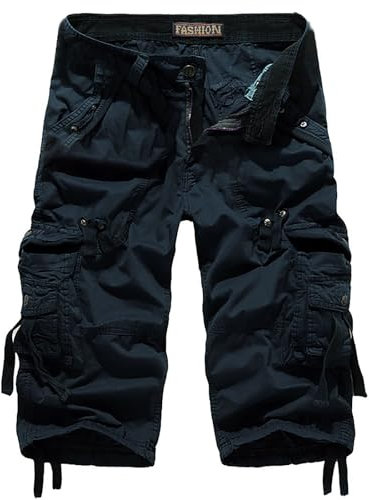 Leichte Cargo-Shorts für Herren, Übergröße, kurze Hose mit Taschen, elastische Taille, Shorts, Outdoor, bequeme Workout-Shorts, dunkelblau, L