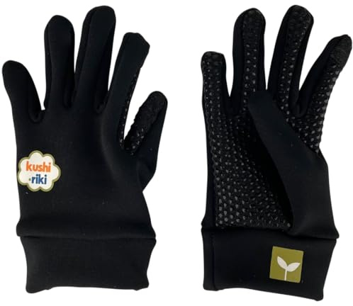 Kushi-riki Liner Gloves for Kids - Insulated Ski Gloves Perfect for Winter & Snow Gloves for Boys & Girls (Black, S Age 6/7)
