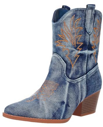 Bandkos Cowboy Boots for Women Ankle Cowgirl Booties Wide Mid Calf Pointed Toe Western Boots Short Chunky Classic Booties size11