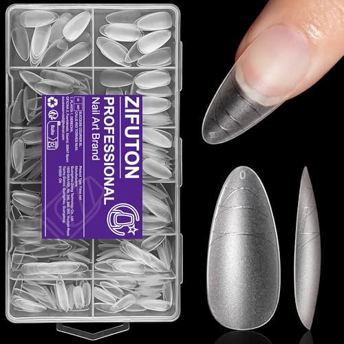 ZIFUTON 420 Stück Medium Mandel Nageltips mit Hilfslinien, Tips Für Gelnägel, 12 Größen Almond Nägel Tips, Matt Full Cover Nagelspitzen, Vorpolierte Künstliche Soft Gel Tips für DIY Nail Art & Salon