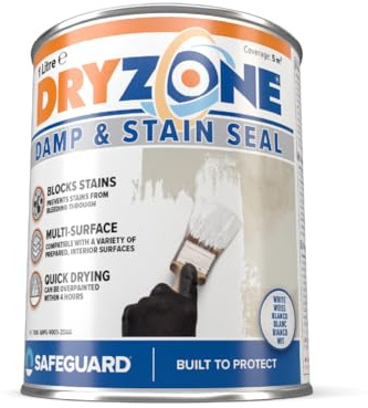 Dryzone Peinture Anti-Humidité et Anti-Taches – 1 L – Blanc Mat Intérieur – Recouvre taches d'humidité, d'huile... – Sous-Couche pour Plâtre, Ciment, Pierre & Mortier
