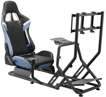 Wiltec Postazione simulatore di guida 71 x 136 x 108 cm, con cockpit, reggi monitor e sedia gaming con portata max 100 kg, fissaggi per volante, leva del cambio e pedali
