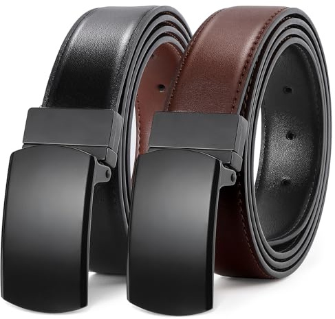 LEACOOLKEY Men's Belt Leather Reversible Belt for Men 1.3 Mens Dress Belt For Presents Casual Pants, Trim to Fit