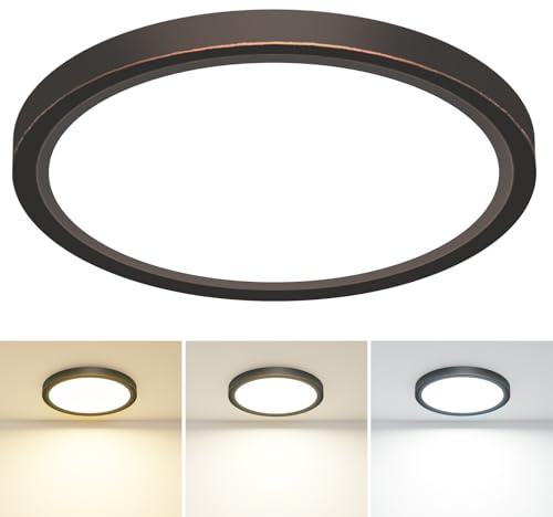 slochi Bathroom Light, 3000K/4000K/6500K 3 Color Temperature, Waterproof IP44, Round, Modern, Flush Ceiling Light for Bathroom, Kitchen, Bedroom, HallwayØ30CM(Oil Rubbed Bronze)