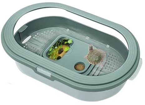 Pruojhw Acuario Para Tortugas | Terrario Para Tortugas - Acuario Antifuga Para Cangrejos Y Tortugas De Agua Con Área De Alimentación Descanso Y Calefacción