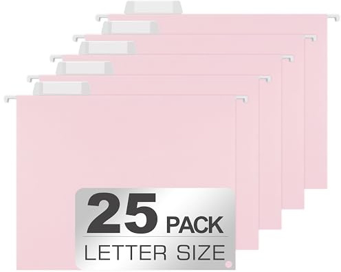 25 Packs Hanging File Folders,Cherry Pink Hanging File Folders Letter Size,Hanging Folders with 1/5-cut Tabs,Hanging Folders for Filing Cabinets, File Organizer Folder for Office,School,Home