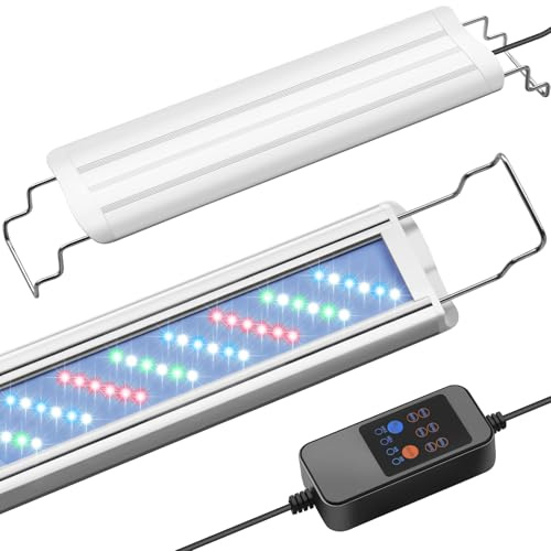 PYPABL Éclairage Aquarium avec Cycle Auto 24/7, Rampe LED Aquarium à Spectre Complet avec Minuterie, Réglage Luminosité 10 Niveaux, Supports Extensibles (80-90cm)