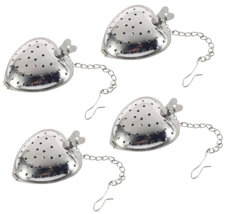 YOFDAL 4 Pcs Colini da tè in Acciaio Inossidabile 304 a Forma di Cuore,Infusore per Tisane,Filtro te Infusione,Filtro per Tisane,Colino da tè a Forma di Cuore con Catena,Perfetto per Gli Amanti del Tè