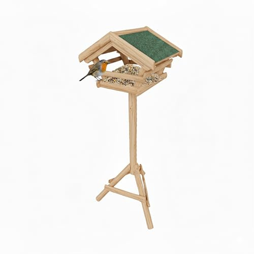 Relaxdays Mangeoire pour Oiseaux sur Pied, Toit en Asphalte, Jardin, Balcon et terrasse, nichoir, Bois de Sapin, Naturel