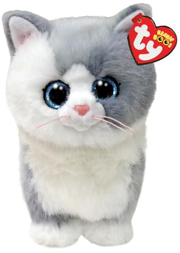 TY Furley Grey White Cat Beanie Boo 14cm Soft Plush Toy for Kids – Collectible Cat Plushie Teddy – Cute Stuffed Animal Plush Toy for Girls and Boys
