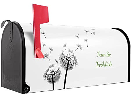 banjado® Amerikanischer Briefkasten - US Mailbox/Letterbox mit Motiv WT Pusteblume 2 51x22x17cm - Postkasten Stahl aus Amerika – Briefkasten amerikanisch schwarz pulverbeschichtet