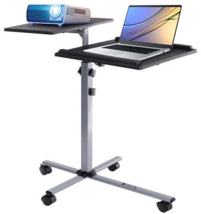 Techly 101485 Carrello per Proiettore e Notebook a Due Ripiani Regolabile in Altezza Nero/Argento