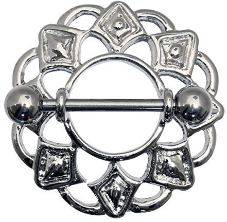 Pain-is-Art Brustwarzenpiercing TRIBAL (2) aus 316L Chirurgenstahl in Silber Nipple Shield Brustpiercing