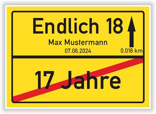 18 Geburtstag Ortsschild - mit Name und Datum personalisiert - lustiges Geschenk oder Dekoration - Party Deko Geschenkidee für den 18 - für Mädchen und Junge bester Freund beste Freundin
