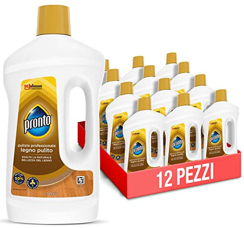 Pronto Legno Pulito, Detergente Pavimenti Parquet, Delicato ed Efficace, Esalta i tuoi Pavimenti in Legno, Formato Scorta da 12 Pezzi da 750 ml