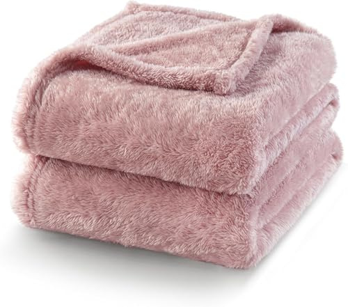 Exclusivo Mezcla Plysch luddig stor fleecefilt (230 x 168 cm, dammig rosa) - mjuk, varm och lätt