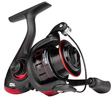 Abu Garcia Cardinal X Spinnrolle; Größe 1000, Hochleistungsrolle für das Angeln mit Raubfischködern im Süßwasser, ideal für die Jagd auf Forelle, Barsch, Hecht und Lachs, Unisex, schwarz/rot