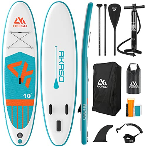 Inflatable SUP Paddle Board Stand-Up – AKASO 10'x 32”x 6” Premium SUP PaddleBoard for Adults, 330lbs/150KG Max Weight Capacity Accessories Complete - Green (IO01-GN)