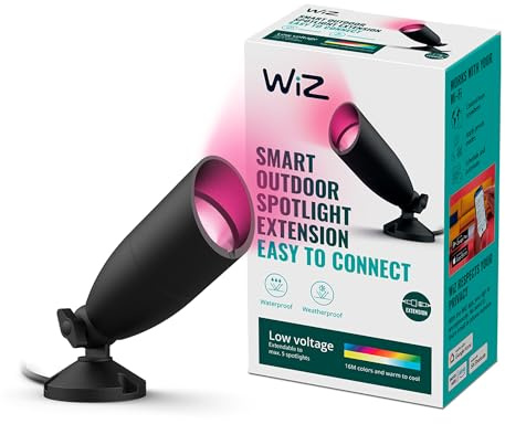 WiZ Utomhus Ground Spotlight förlängning (WiZ Color), Svart - Smart LED belysning (WiFi och Bluetooth), 12V, 2700-6500 Kelvin, Dimbar i kallvitt till varmvitt, IP65