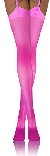 sesto senso Strapsstrümpfe mit Naht hinten muster 20 Den Strumpfhose mit Strumpfhalter Strapse Strümpfe zum Anstrapsen PDP_02 3/4 M-L Rosa neon