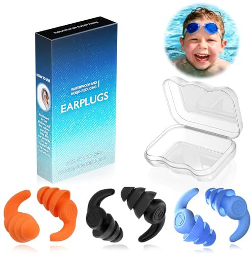Schwimm Ohrstöpsel für Kinder, 3 Paar Wasserdichte Wiederverwendbare Weich Silikon Ohrstöpsel, Ohrschutz zum Duschen Schwimmen Surfen Schnorcheln für Kinder von 4-12 Jahren