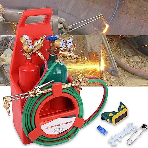 leasote Oxy - Kit torcia ad acetilene professionale portatile con serbatoio di ossigeno e acetilene, kit torcia da taglio per saldatura, osso, acetilene, rosso e verde