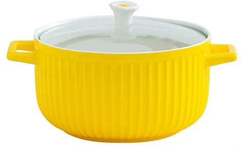 TEmkin Non-Stick Ceramic Casserole Pot Bread Pan Soup Pot Stew Pot Home Ceramic Round Shape Pot Binaural Handle Dutch Oven Pot with Lid Orange (Color : Blue) Yellow