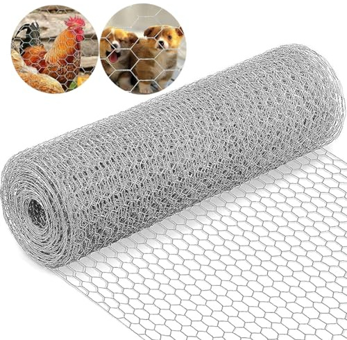 shsyue Chicken Wire Mesh Roll,25M x 40cm Wire Fencing Netting,Strong Mesh Fencing Net for Poultry Pet Rabbit,Garden Fence Animal Barrier,Anti-Rust Galvanized,DIY Craft Projects