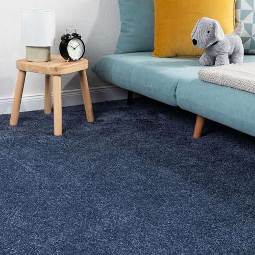 Steffensmeier Teppichboden Korsika Meterware | Auslegware für Kinderzimmer Wohnzimmer Schlafzimmer | Blau, Größe: 100x500 cm