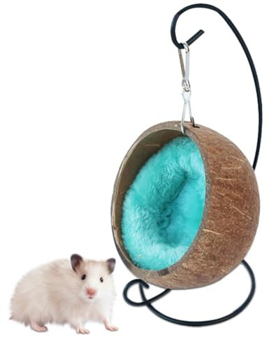 LOMUG Hamster Haus: Hängematte aus Kokosnussschale, Gemütliche Kuschelhöhle Mit Beweglichem Pad, Zubehör und Spielzeug für Hamster und Andere Kleintiere