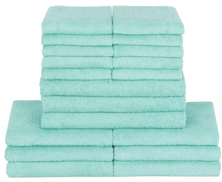 ZOLLNER 19tlg. Handtuch Set aus 10x Gästehandtücher (ca. 30x50 cm), 6X Handtücher (ca. 50x100 cm), 3X Duschtücher (ca. 70x140 cm), weich und saugstark, waschbar bis 60°C, Baumwolle, Mint