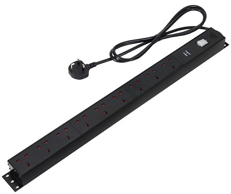 Amazon Basics Heavy-Duty Metal Surge Protector Power Strip, 9 Outlets (UK Plug), 600 J, 1.8 m Cord, Black, Rectangle